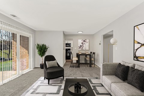 Virtually staged living & dining room