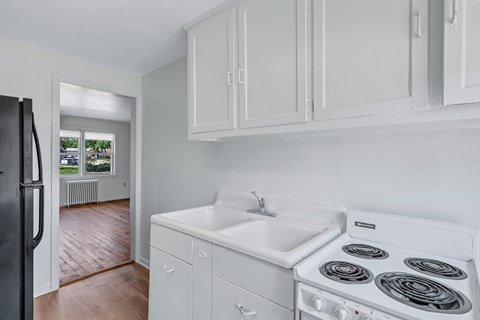 Kitchen with white cabinets