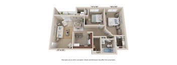 Harbour Manor Apartments Floor Plan_ 2bed 1bath _911 Square Feet