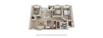 Harbour Manor Apartments Floor Plan_ 2bed 1bath +Den_1079 Square Feet