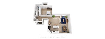 The Omega 1x1 Floor Plan 917 square feet