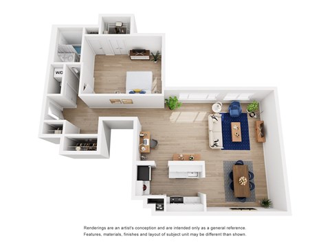 The Omega 1x1 Floor Plan 917 square feet