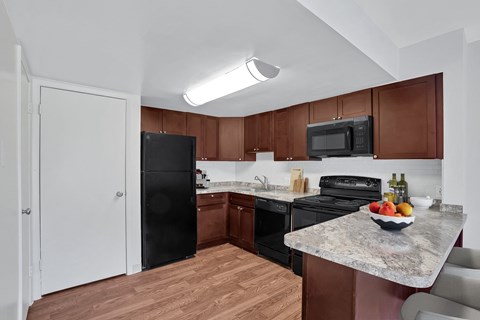 Kitchen, Renovated, Wood Cabinets, Virtually Staged