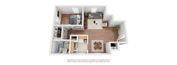 1 bedroom 1 bath 622 square foot floor plan with walk-in closet