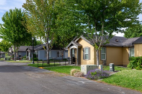 a row of houses on the side of a street
