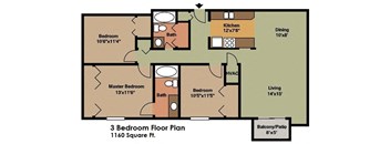 the floor plan of the 3 bedroom floor plan for the berkeley 1127 sq