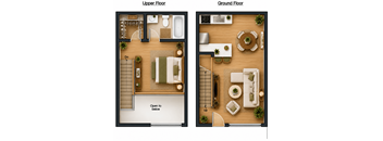 A floor plan shows a layout for an upper and ground floor.