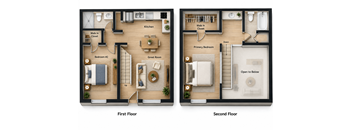 A floor plan of a two-story home with labeled rooms.