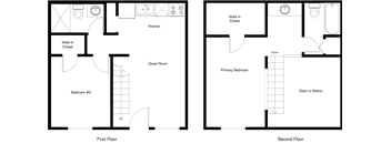 A floor plan of a two-story house with labeled rooms.