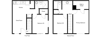 A floor plan of a two-story house with labeled rooms.