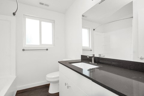 a bathroom with a sink and a toilet and a mirror