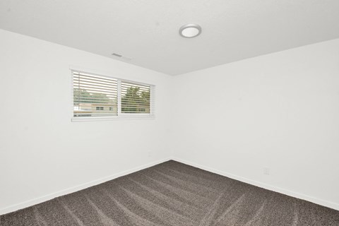 an empty room with carpet and a window