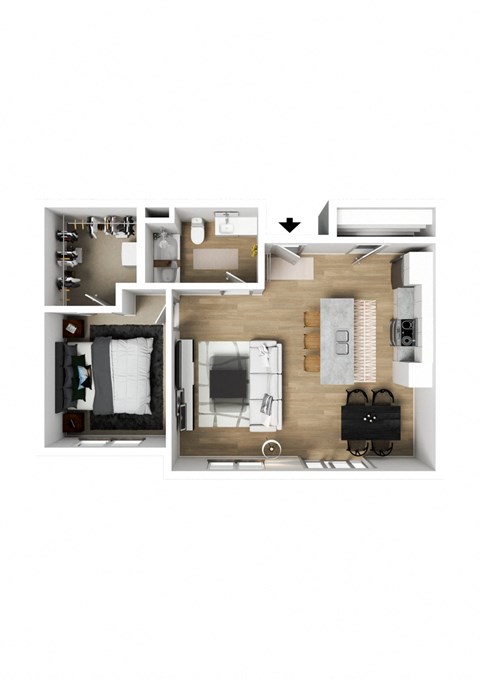 The Mona: 1 Bed 1 Bath S Apartment 3DF Floor Plan