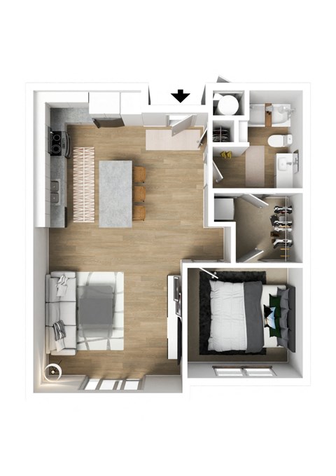 1 Bed 1 Bath Luxury Apartment 3DF Floor Plan