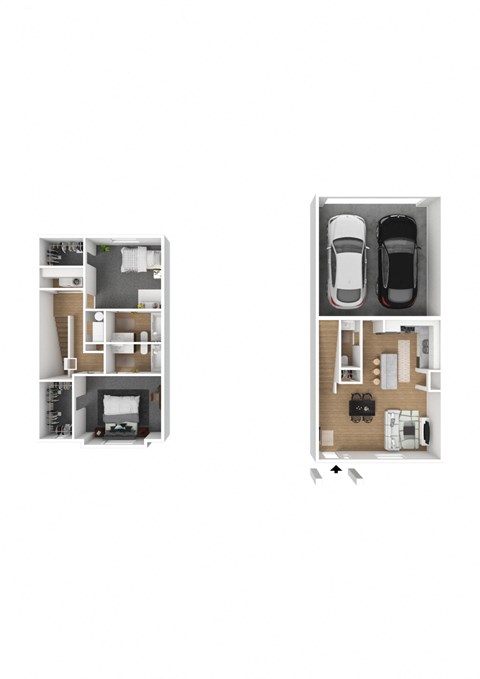 Kirkas 2 Bed 2.5 Bath Townhome 3DF Floor Plan