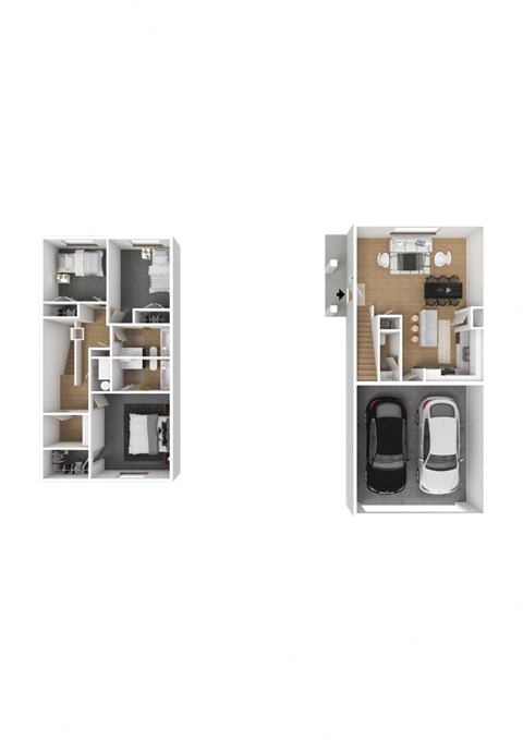 Vuori 3 Bed 2.5 Bath Townhome 3DF Floor Plan