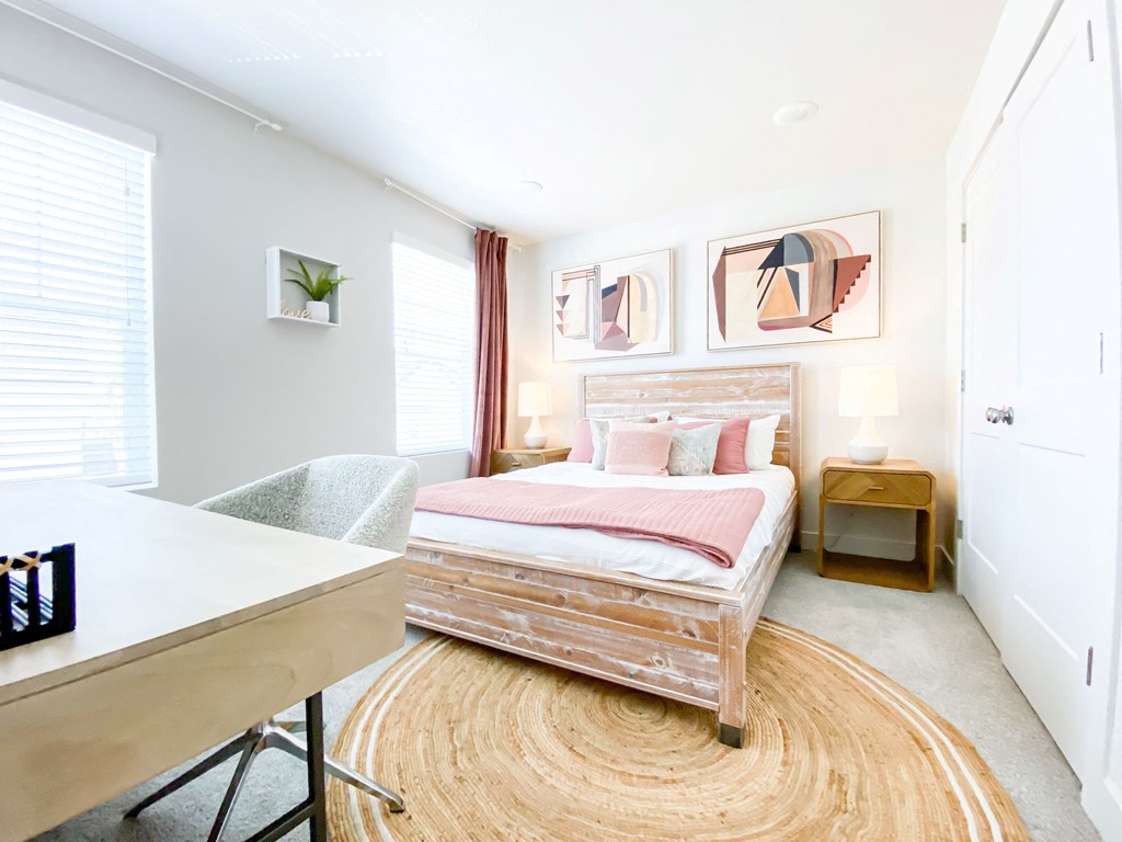 spacious guest bedroom with full closet