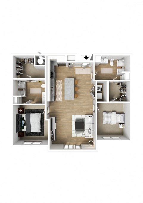 2 Bed 2 Bath Luxury Apartment 3DF Floor Plan