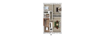 Greenhill at Riverdale | 2 Bed 1 Bath Apartment | 3D Floor Plan