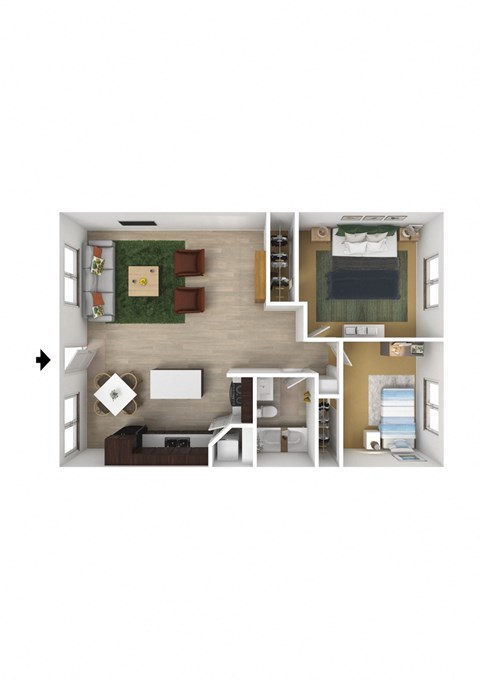 Greenhill at Riverdale | 2 Bed 1 Bath Apartment | 3D Floor Plan