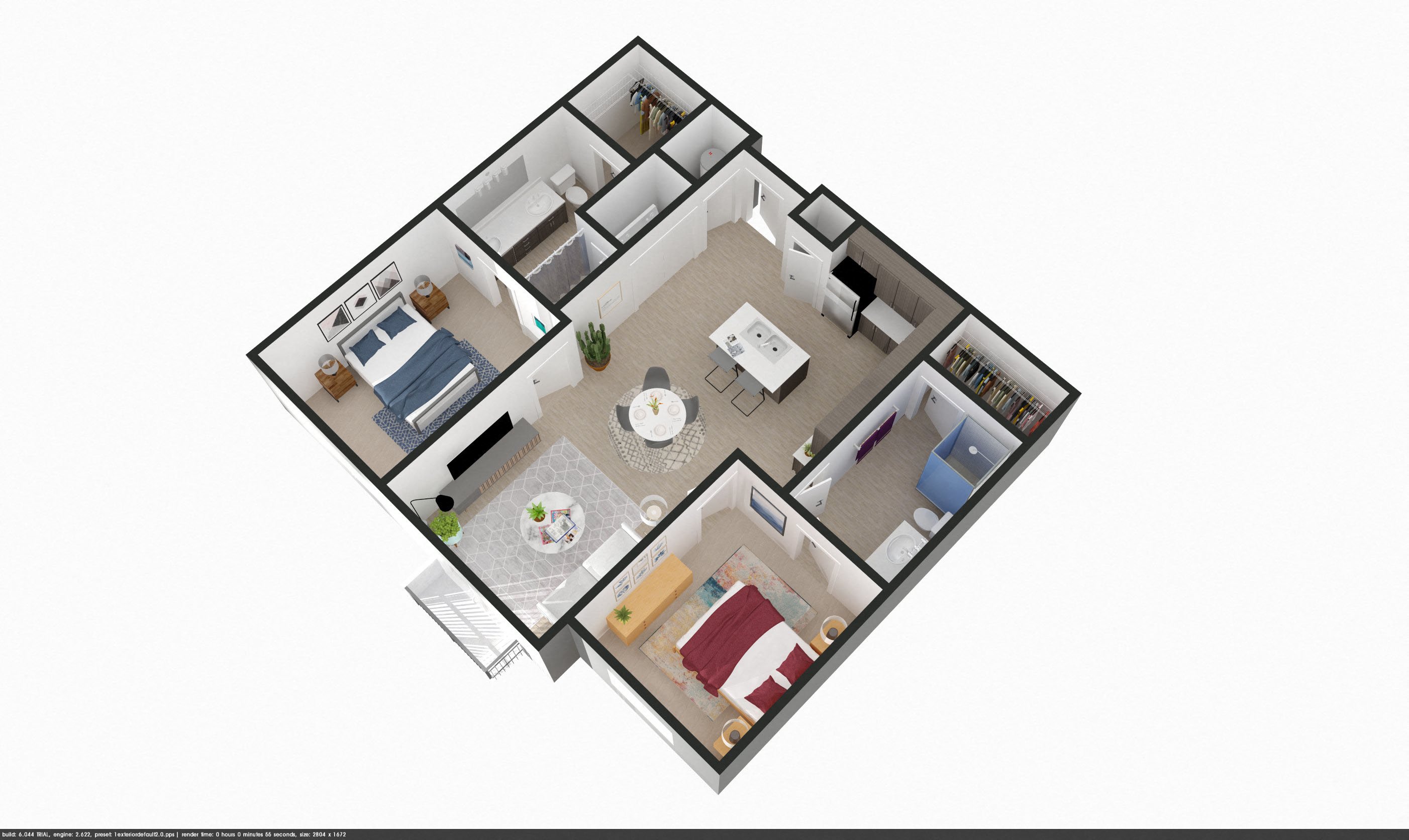 3d floor plan of a bedroom apartment