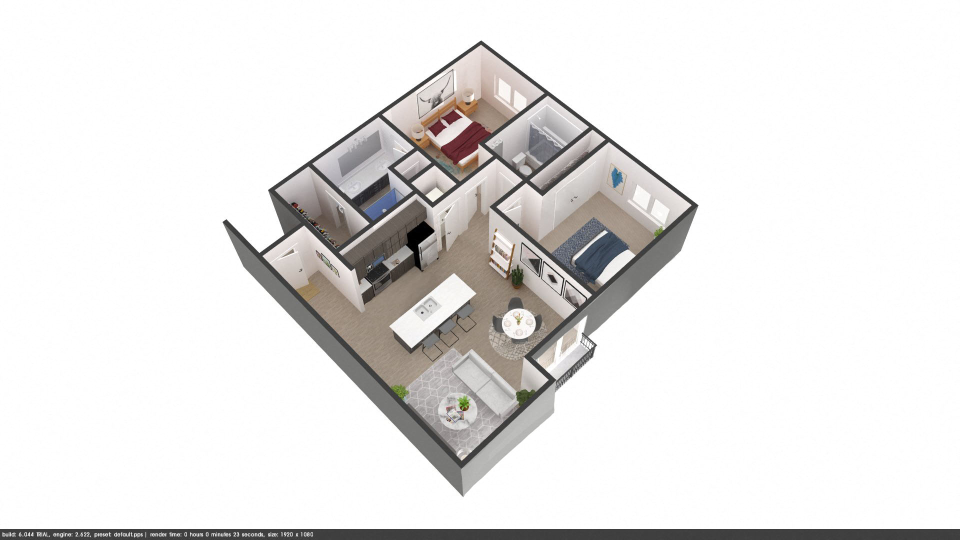 3d floor plan of a bedroom apartment