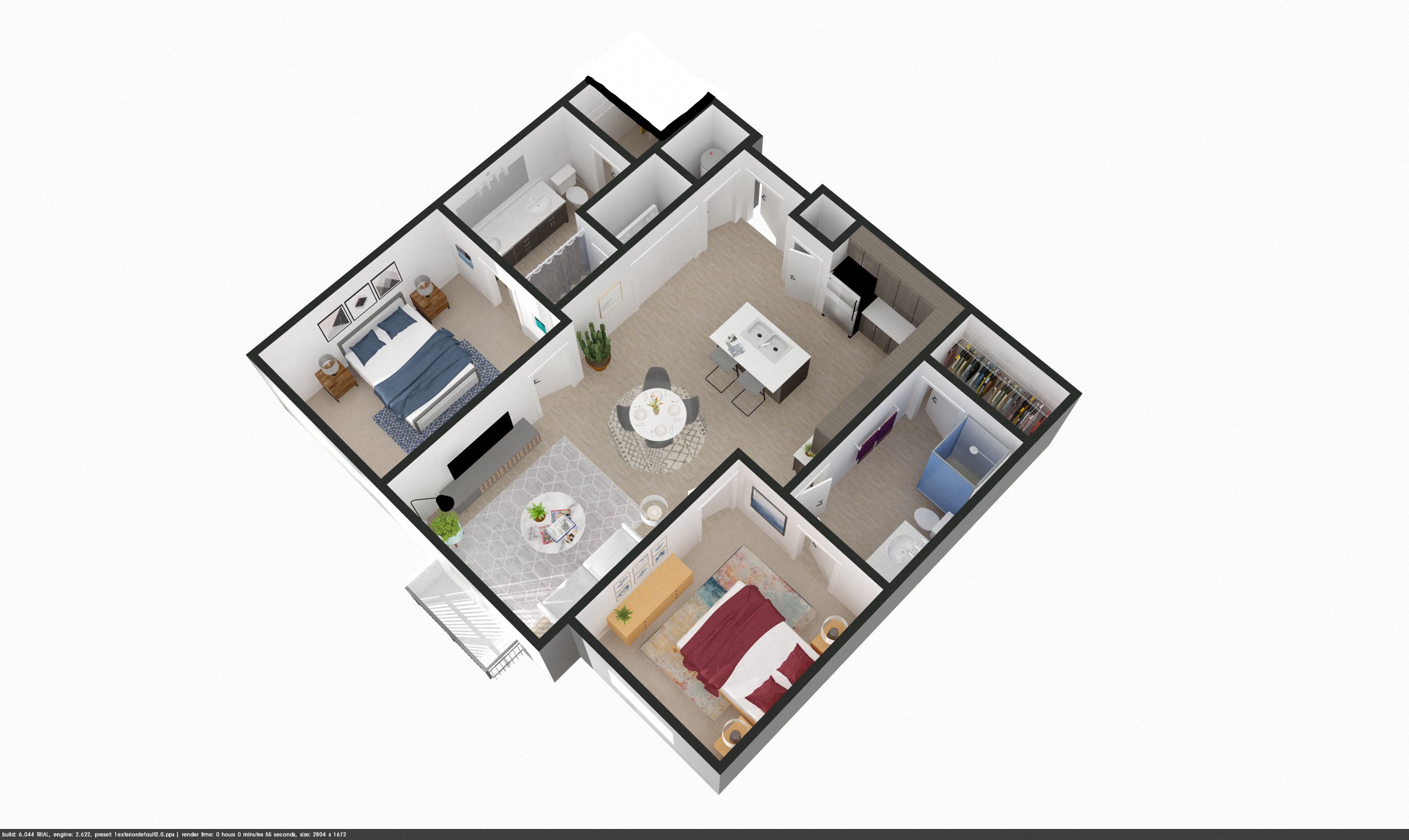 3d floor plan of a bedroom apartment