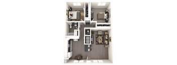 a 3d floor plan of a 2100 sq ft apartment