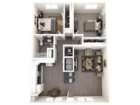 a 3d floor plan of a 2100 sq ft apartment