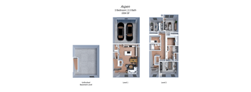 a 3d floor plan of Crestview at Highland townhomes in Highland, UT
