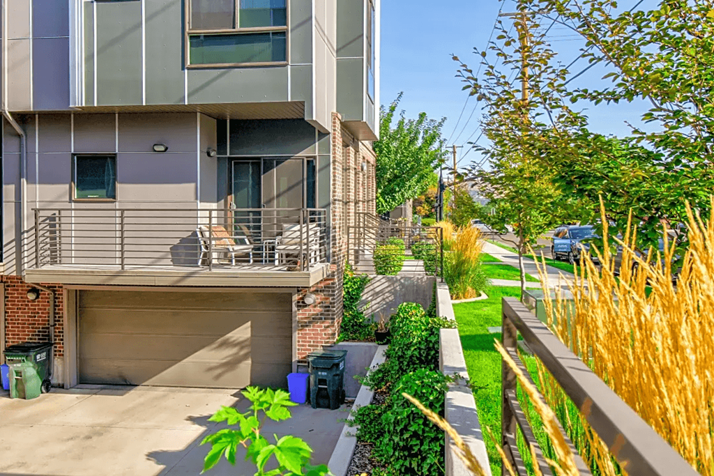 garage and garden area  at BlueKoi Townhomes for rent in Salt Lake City, UT
