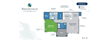 floor plan for the 1 bed apartment for rent at Brookfield Apartments in St. George, Utah
