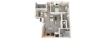 Clearfield Plaza Apartments | 1 Bed 1 Bath Apartment w/ Den | 3D Floor Plan
