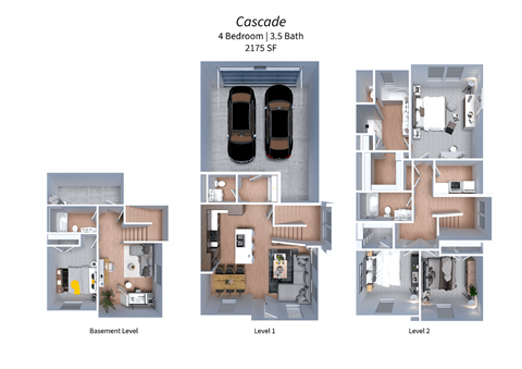a 3d floor plan of Crestview at Highland townhomes in Highland, UT