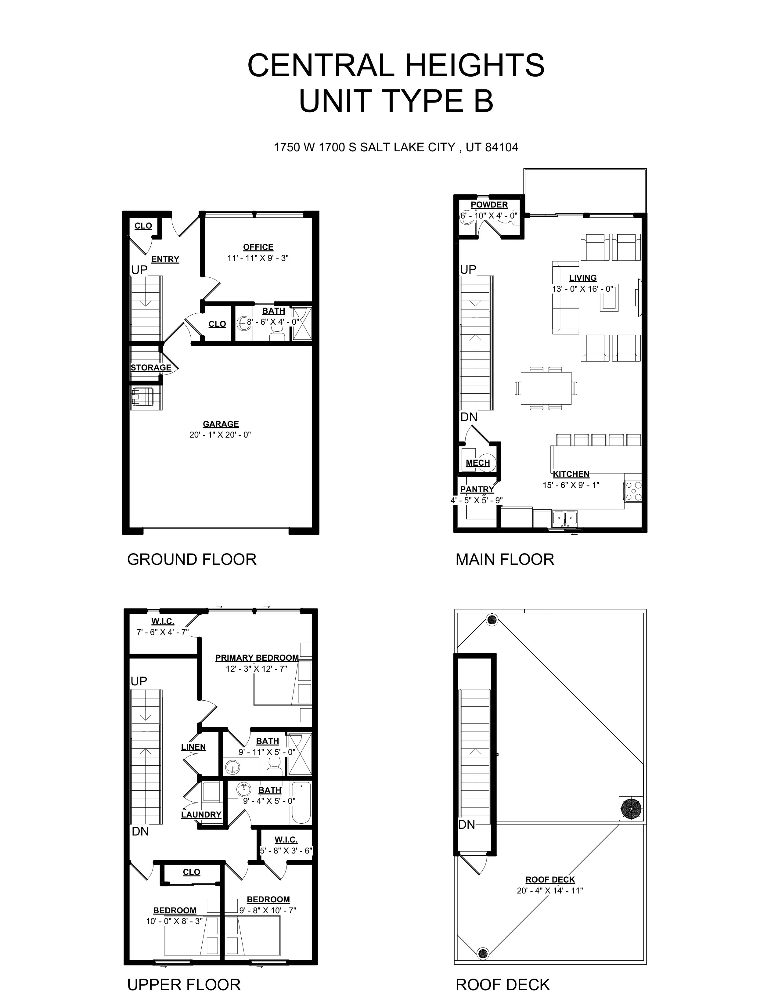 Central Heights | 3 Bed 3.5 Bath Townhome | 3D Floor Plan