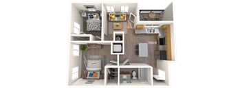 Clearfield Plaza Apartments | 2 Bed 1 Bath Apartment | 3D Floor Plan