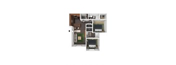 Clearfield Station Apartments 2 Bed 2 Bath - Small 3DF Floor Plan