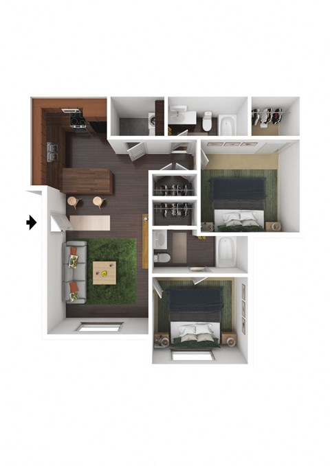 Clearfield Station Apartments 2 Bed 2 Bath - Small 3DF Floor Plan