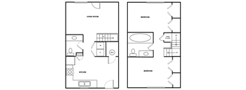 Creekside Oaks 2 bed 1.5 bath townhome floor plan