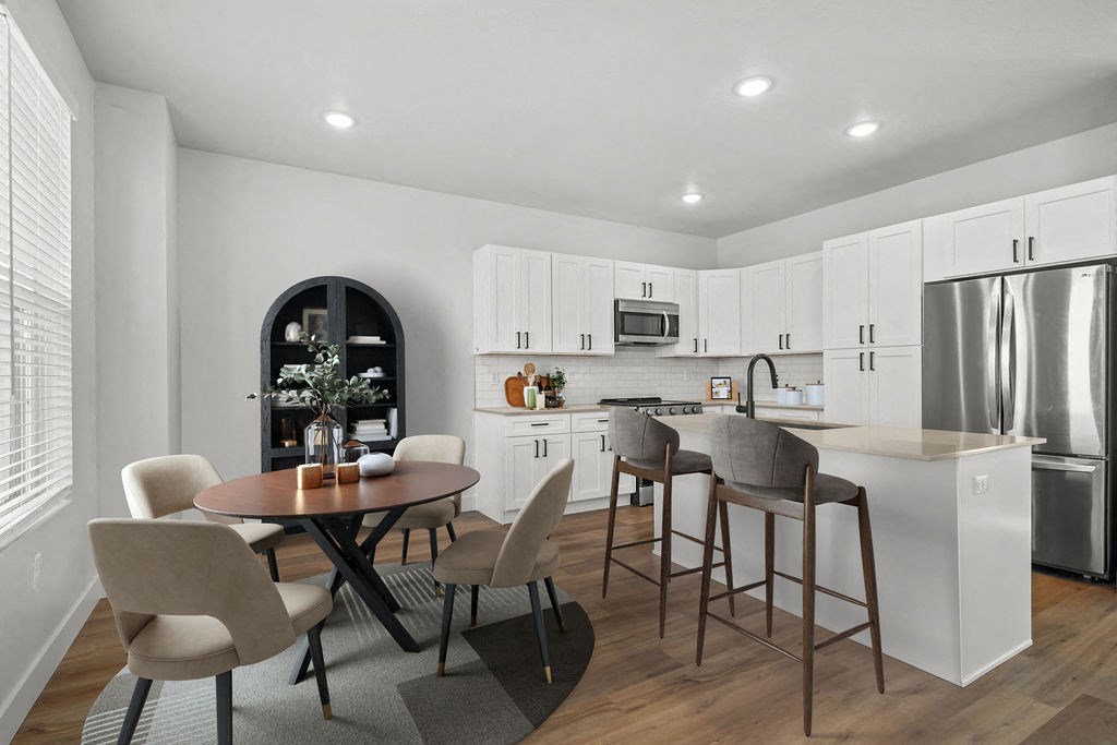 kitchen and dining area at Crestview at Highland townhomes in Highland, UT