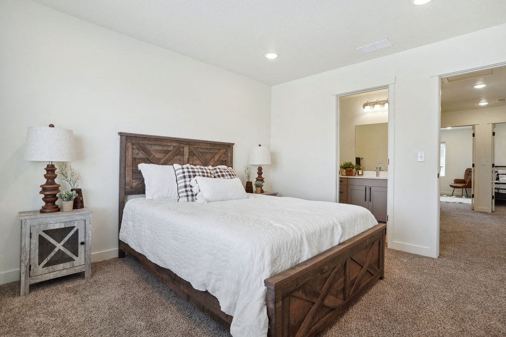 a bedroom with a bed and a closet