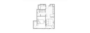 floor plan of a small apartment with furniture and white background