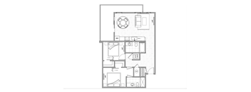 floor plan of a small apartment with living room and kitchen