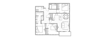 architectural drawing of a private house with living room and bedrooms