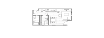 a floor plan of a small house with furniture on a white background