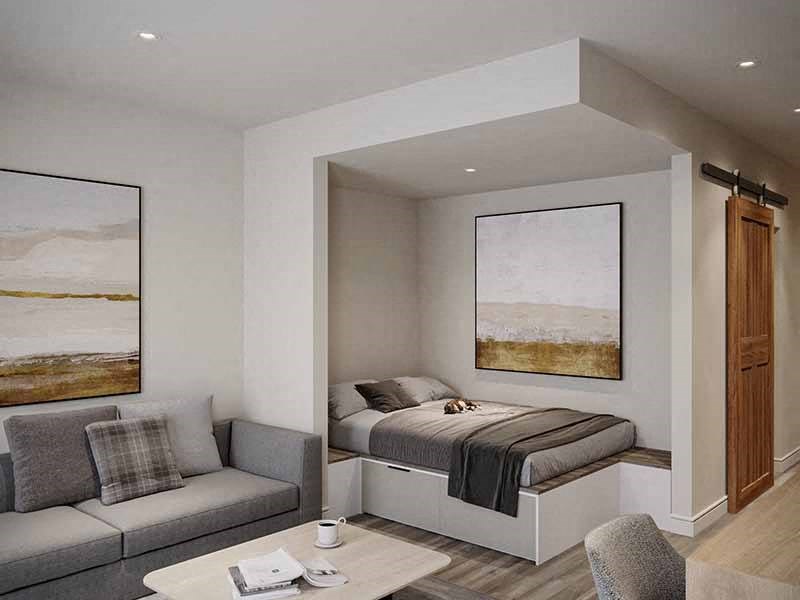 interior photo with digital staging of Lotus Gallacher Apartments in Salt Lake City, UT with luxury apartments for rent