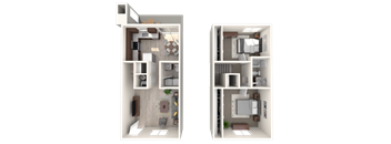 Alpine Townhomes | Grandeur - 2 Bed 1.5 Bath | 3D Floor Plan