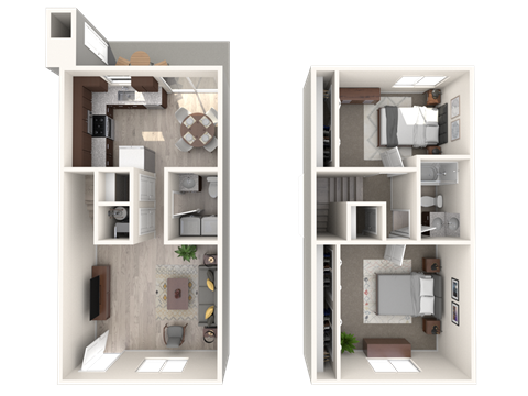 Alpine Townhomes | Grandeur - 2 Bed 1.5 Bath | 3D Floor Plan