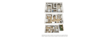 Three different floor plans of a house are shown.