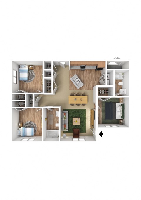 a rendering of a 3d floor plan with an office and a living room